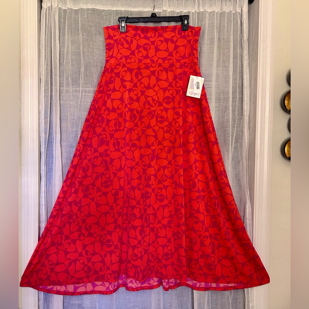 LuLaRoe Large Orange and Red Patterned Maxi Skirt
